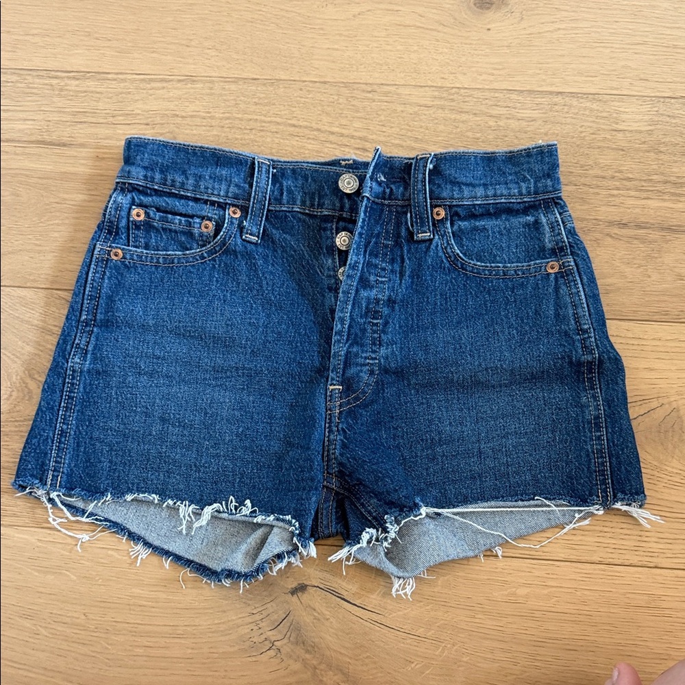 GAP Indigo High-Rise Frayed Hem Denim Shorts